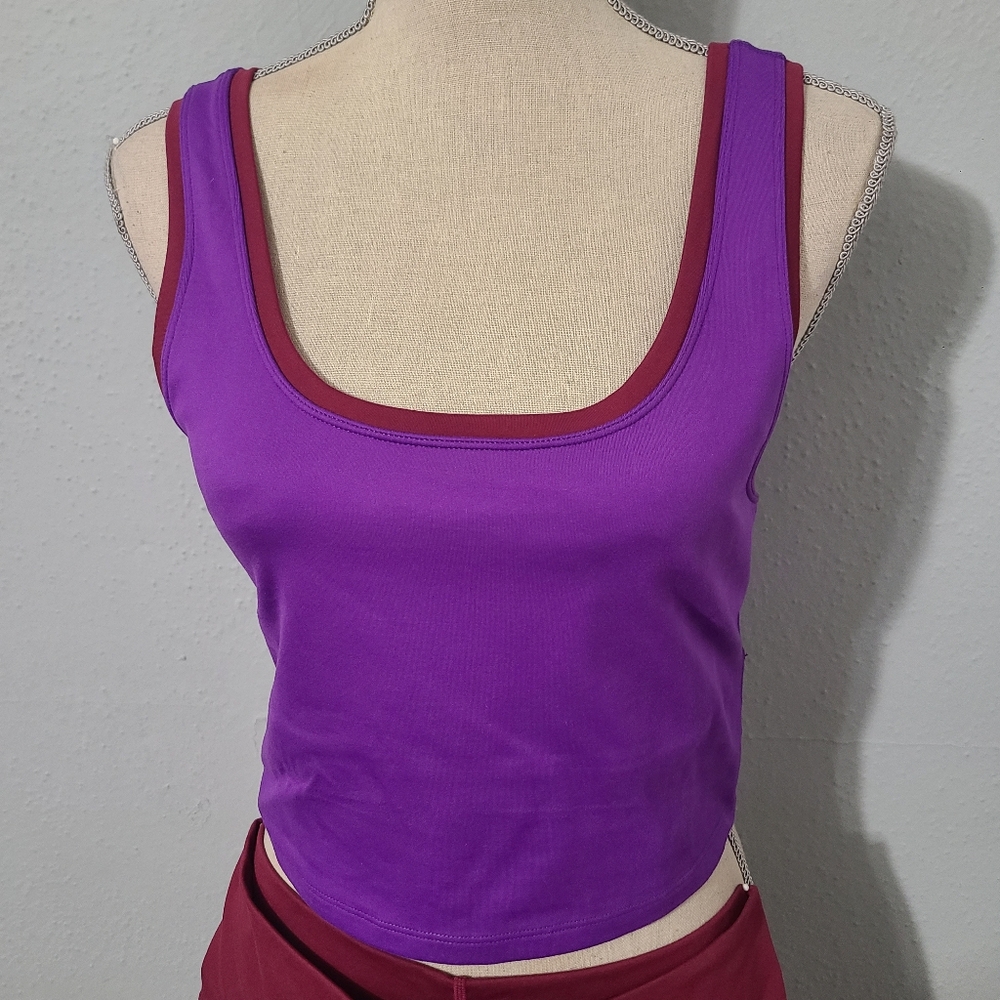 Terez New York Black/Purple Color Block Trim Crop Top NWT Size Large